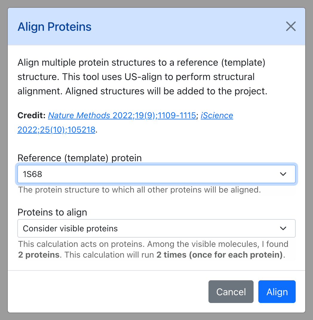 Dialog for Align Proteins