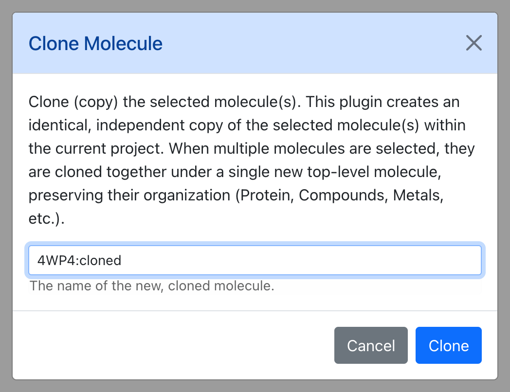 Dialog for Clone Molecule