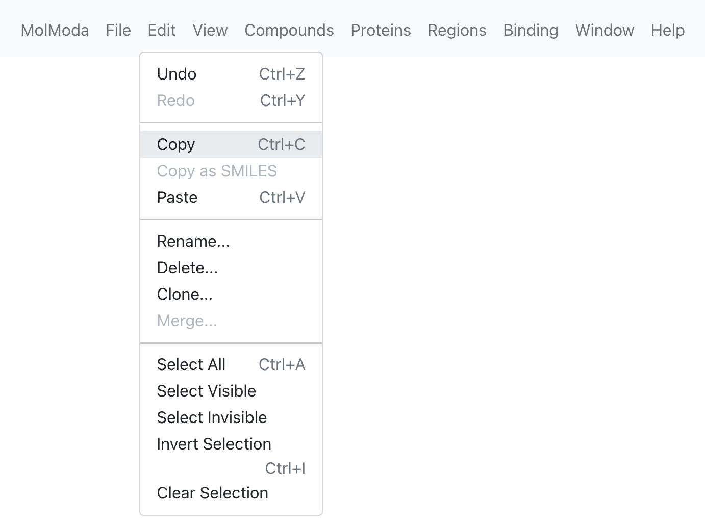 Menu location for Copy to Clipboard