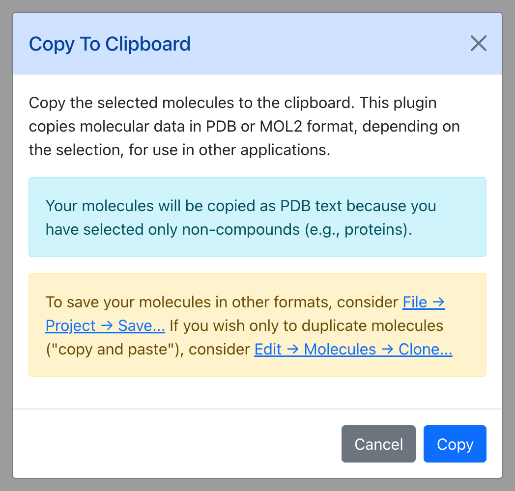 Dialog for Copy to Clipboard