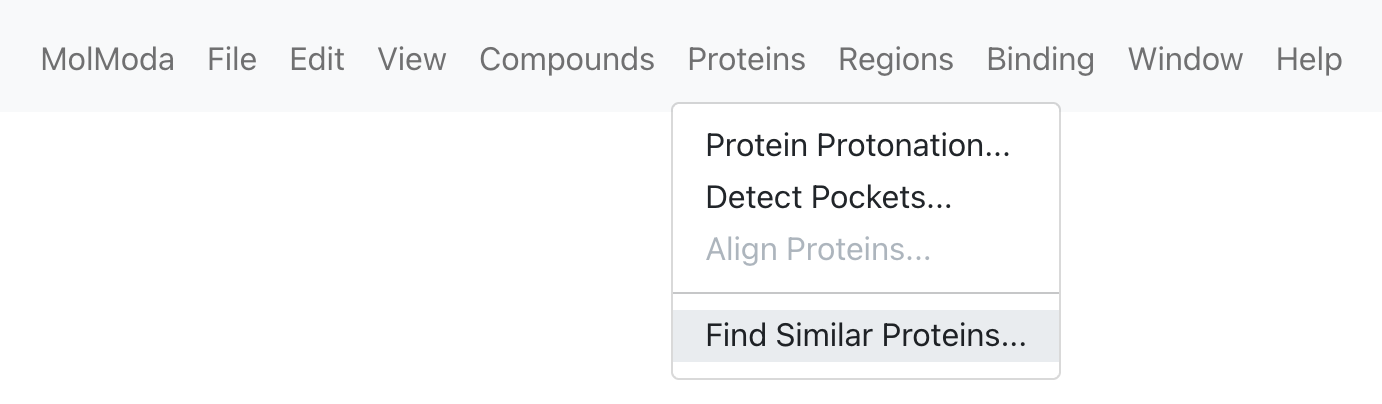 Menu location for Find Similar Proteins