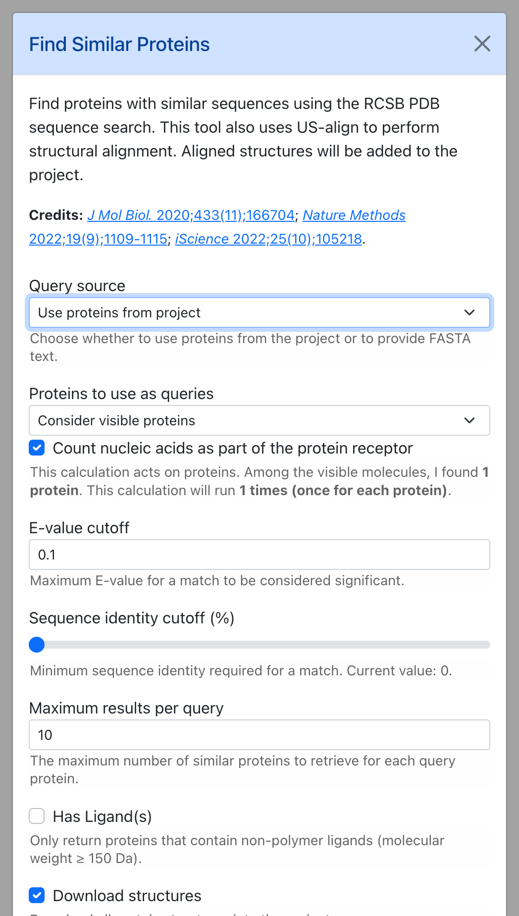 Dialog for Find Similar Proteins