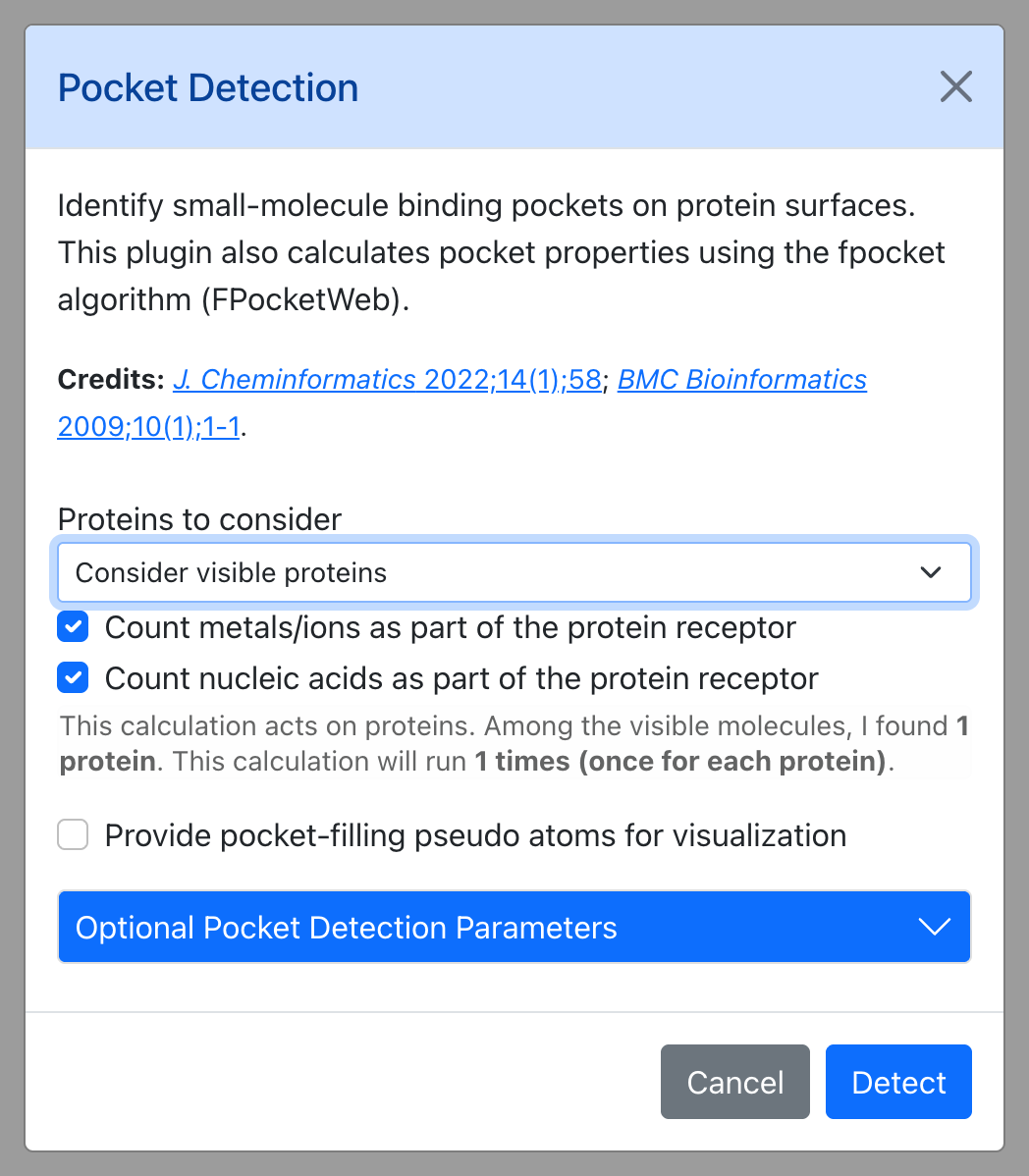 Dialog for Pocket Detection