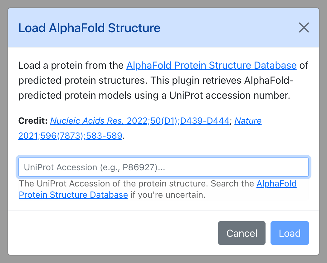 Dialog for Load AlphaFold Structure