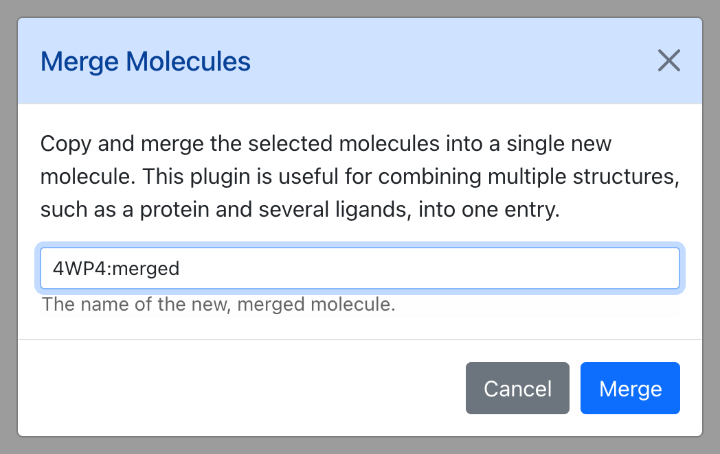 Dialog for Merge Molecules