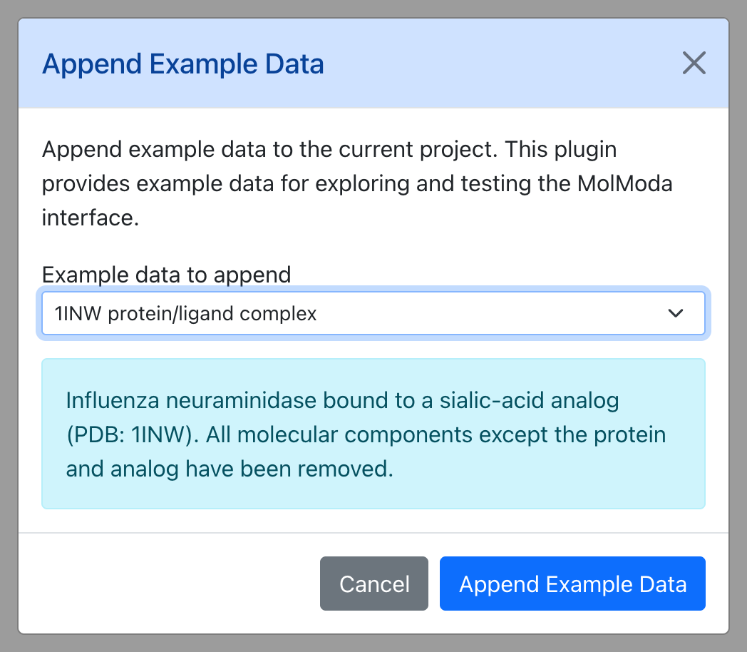 Dialog for Append Example Data