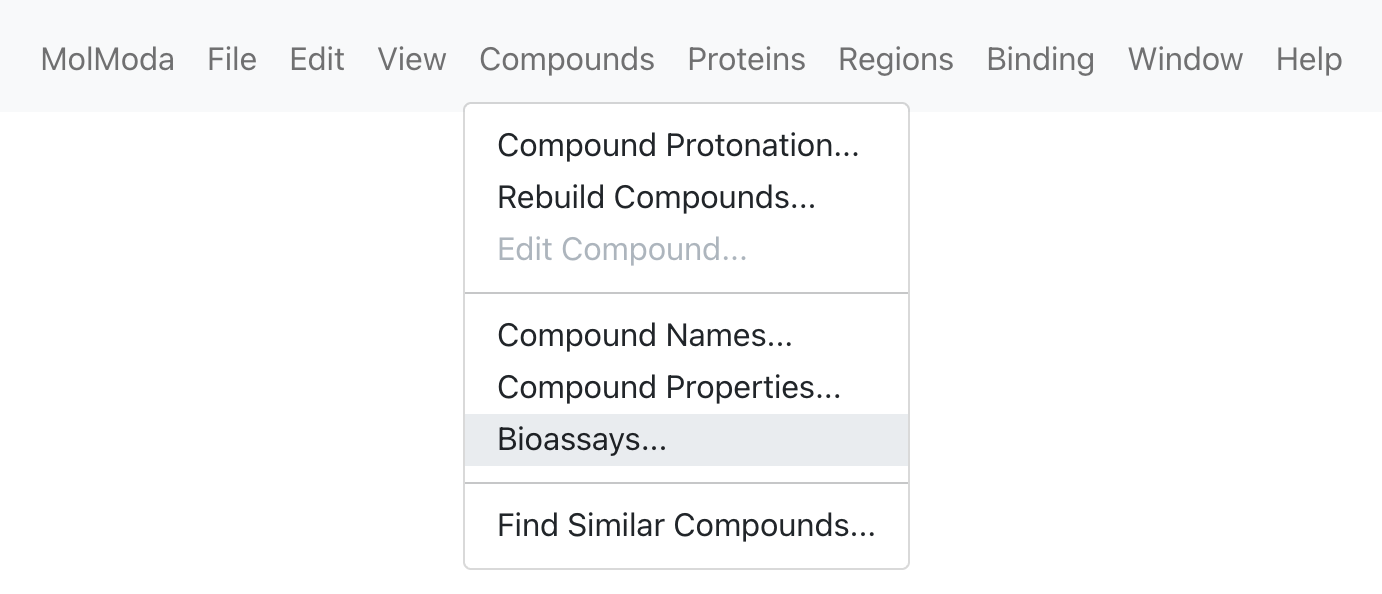 Menu location for PubChem Bioassays
