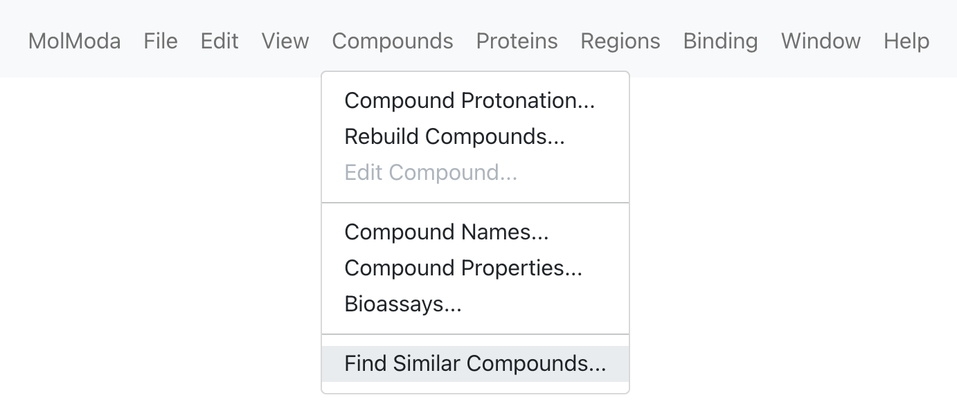 Menu location for Find Similar Compounds
