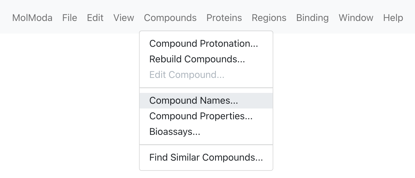 Menu location for Compound Names