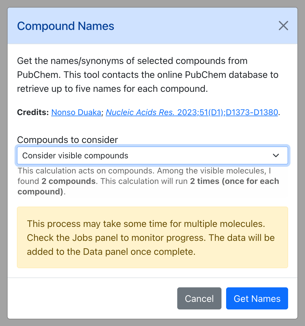 Dialog for Compound Names