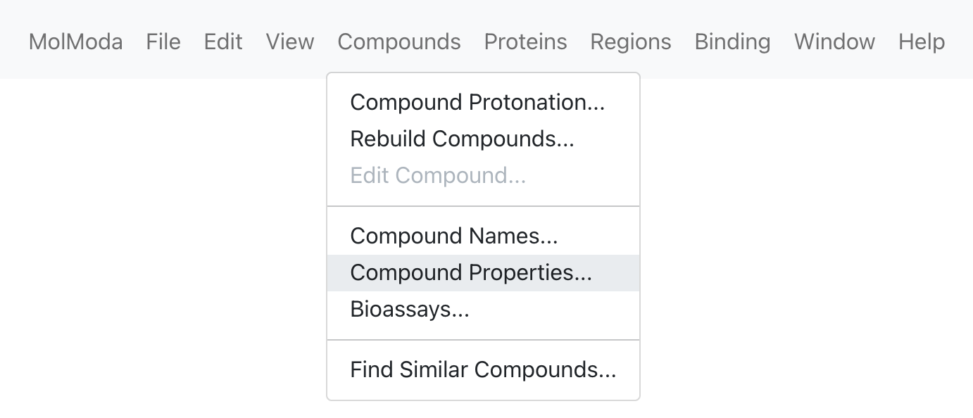 Menu location for PubChem Properties