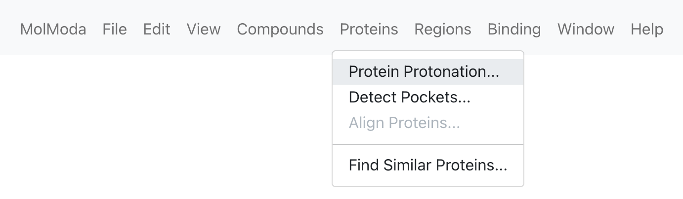 Menu location for Protonate/Deprotonate Proteins
