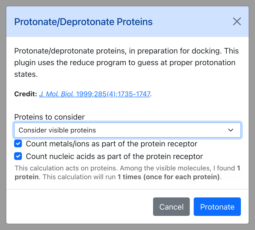 Dialog for Protonate/Deprotonate Proteins