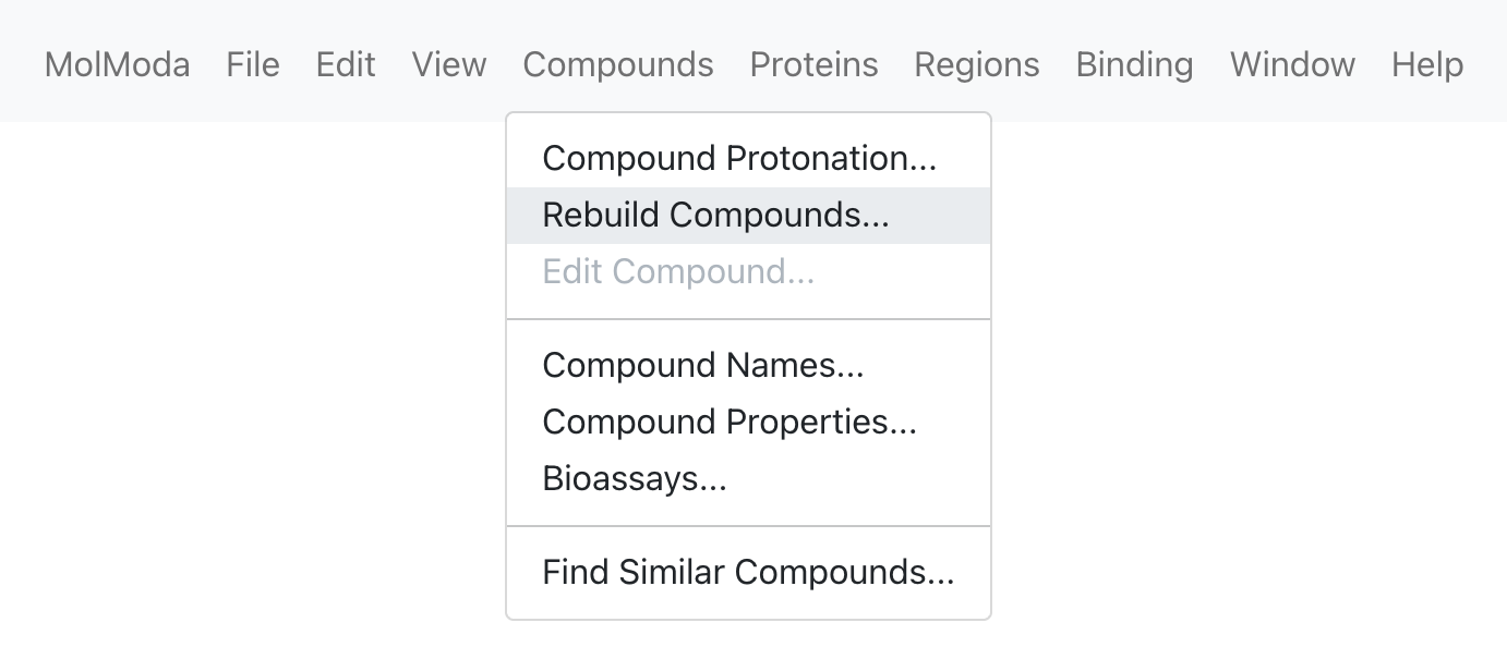 Menu location for Rebuild Compound Coordinates