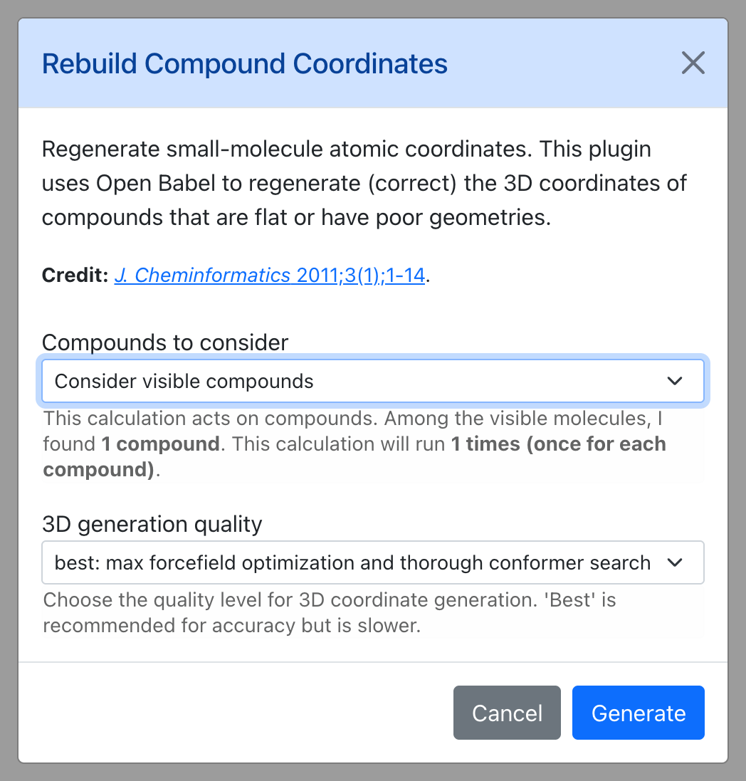 Dialog for Rebuild Compound Coordinates