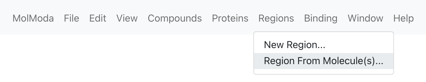 Menu location for Region From Molecule(s)