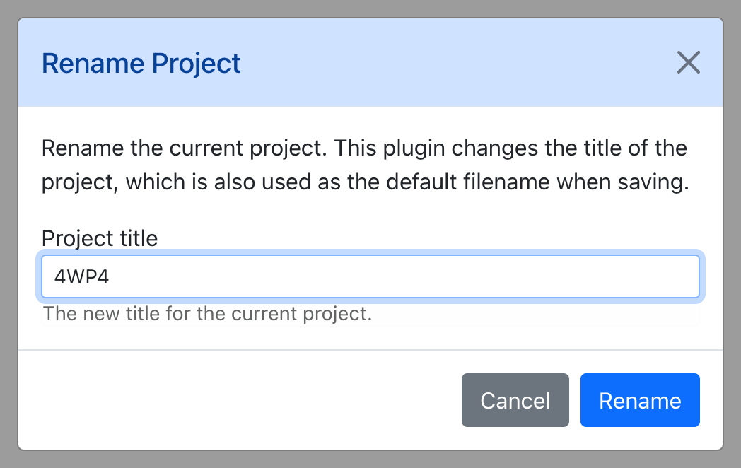 Dialog for Rename Project