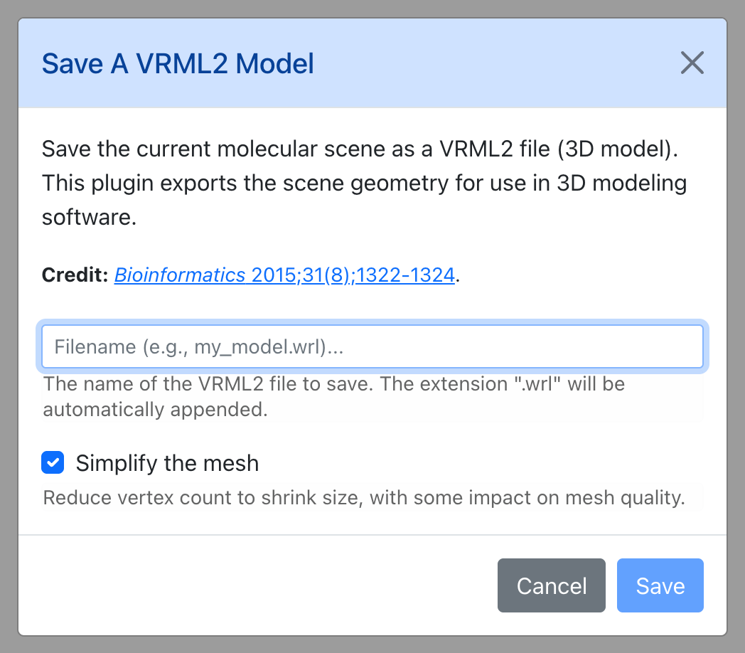 Dialog for Save a VRML2 Model