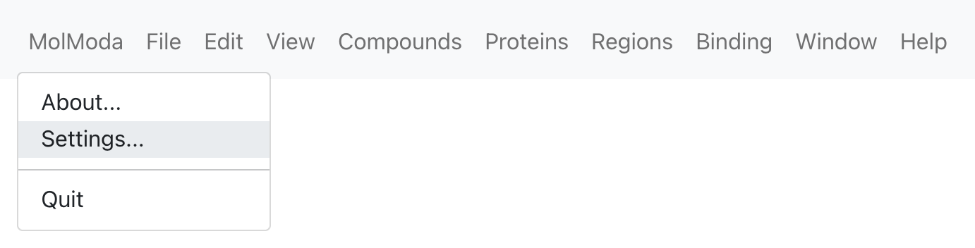 Menu location for Settings