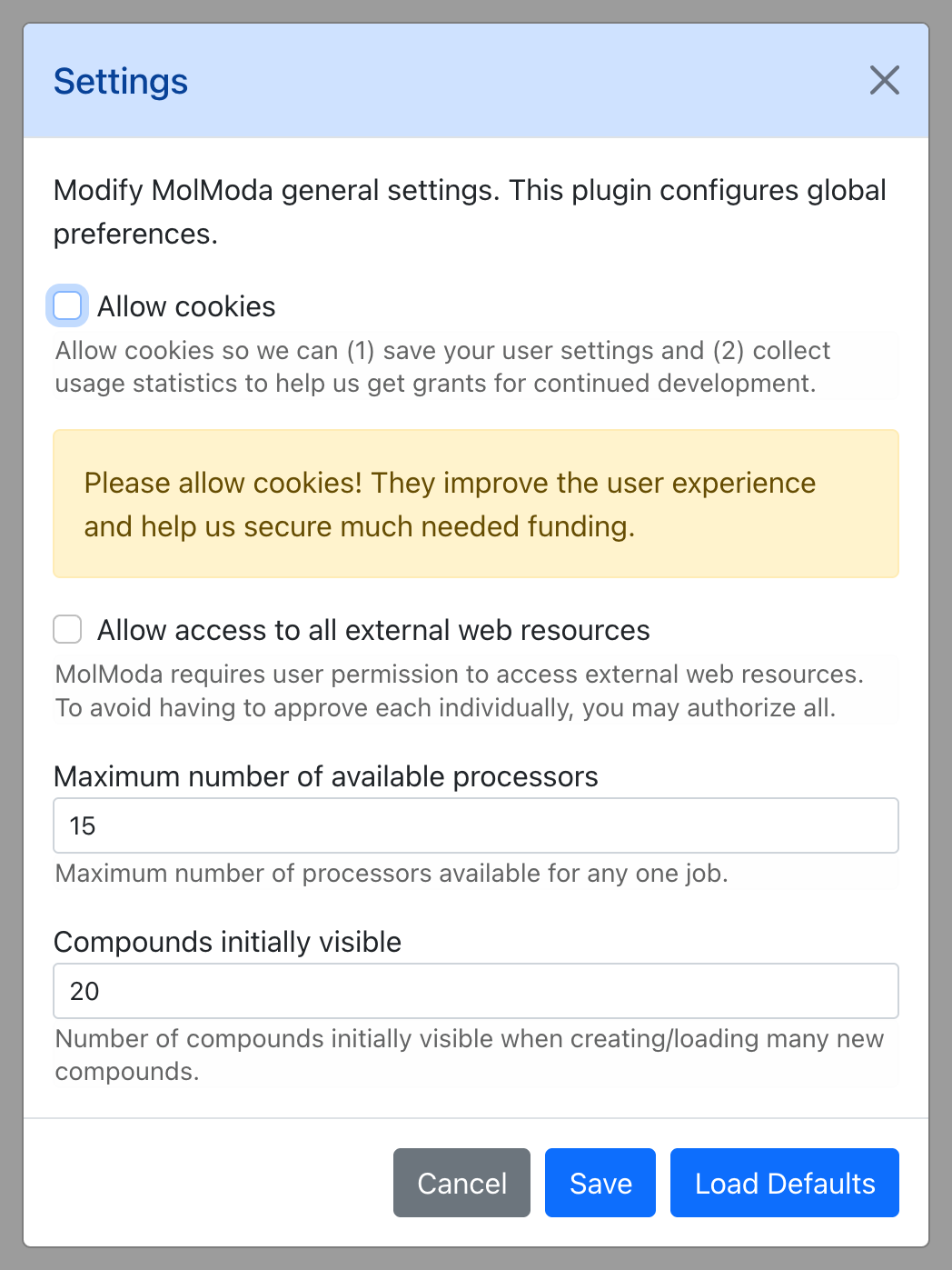 Dialog for Settings