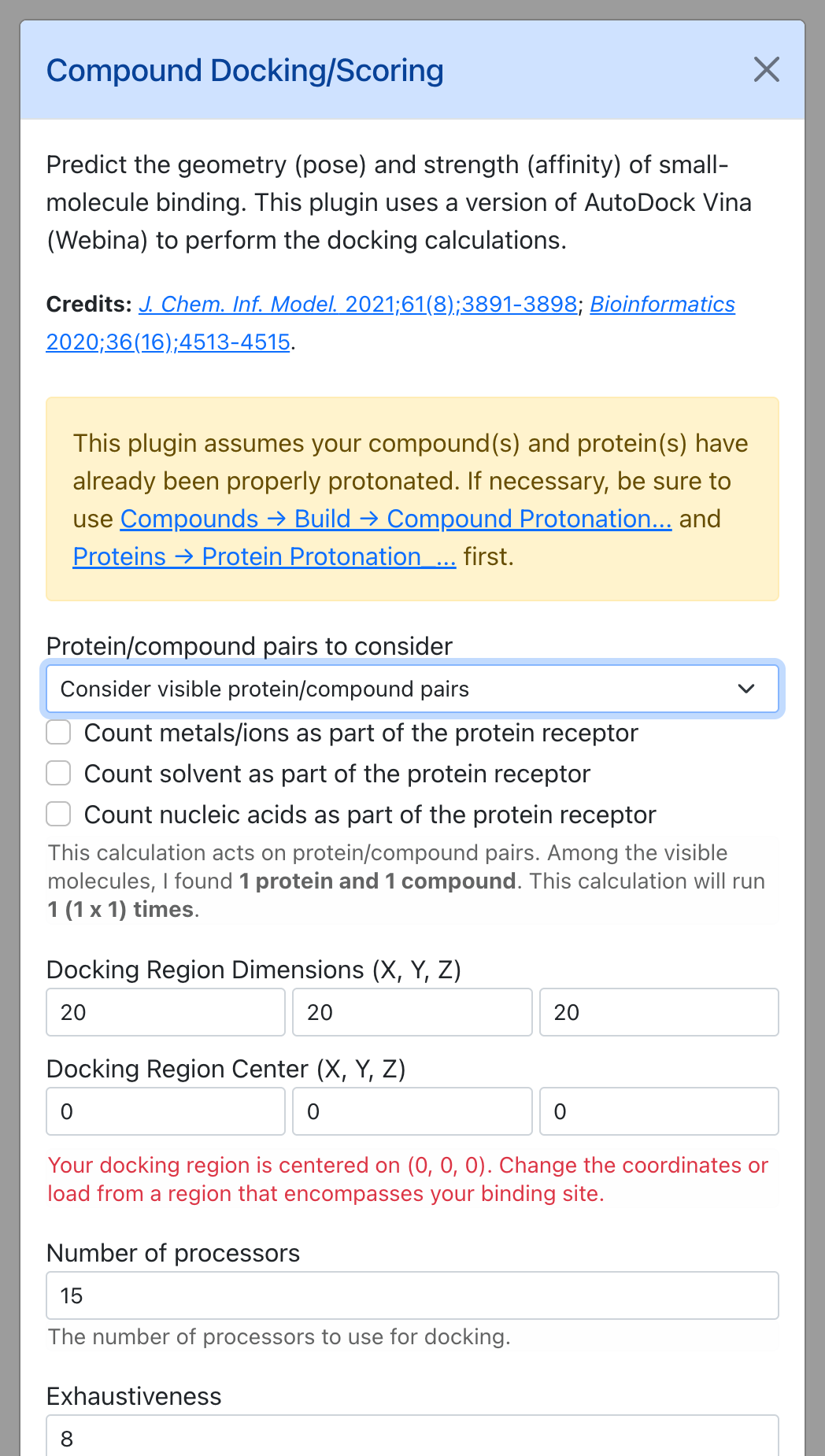 Dialog for Compound Docking/Scoring