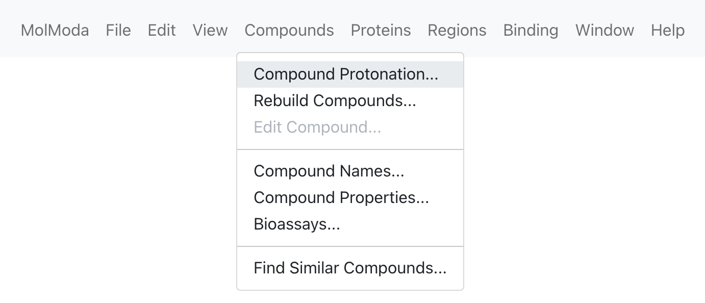 Menu location for Protonate/Deprotonate Compounds